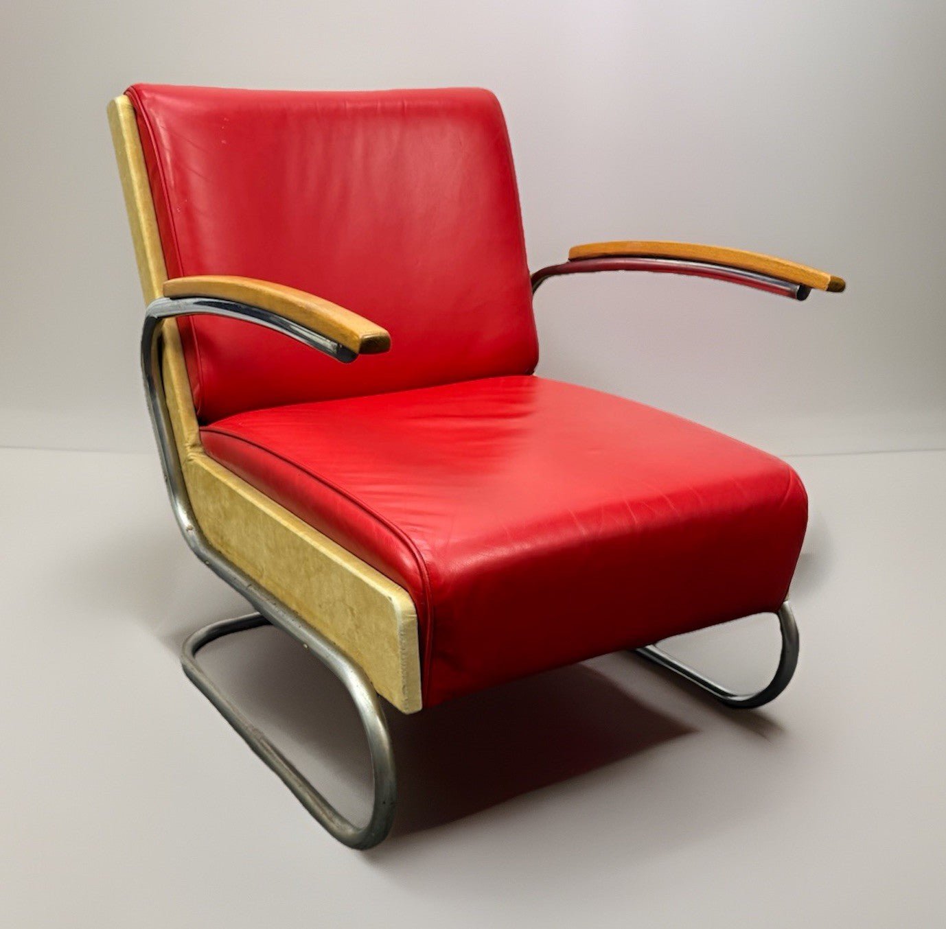 1 v. 2 Bauhaus Freischwinger Stahlrohr Sessel K411 Thonet / Walter