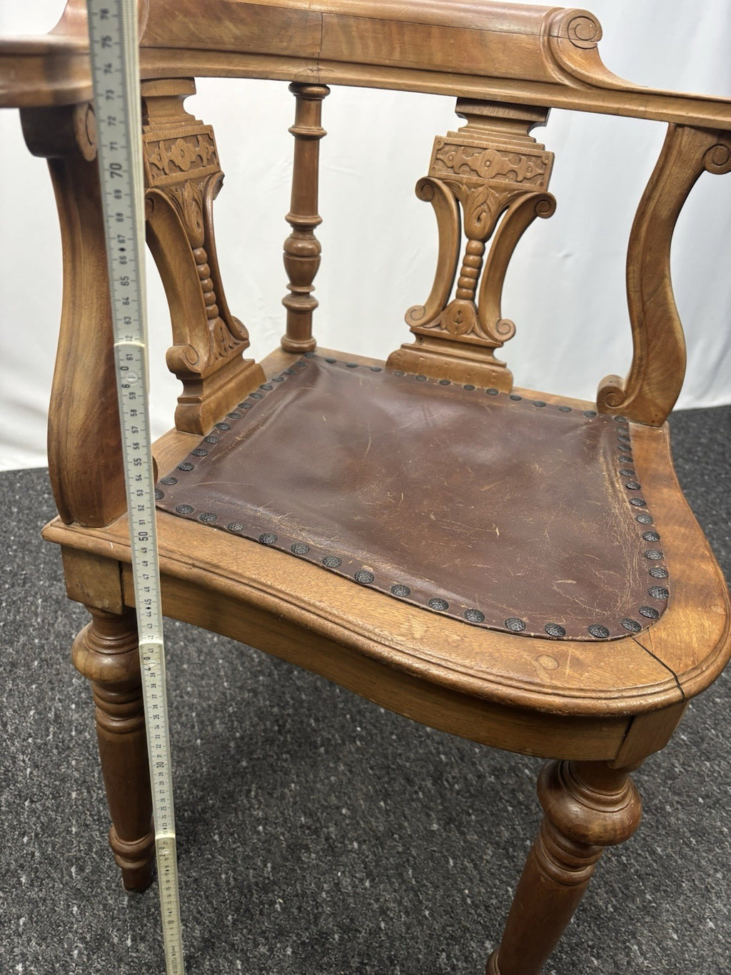 Eckstuhl Corner Chair Captainstuhl Antik Massivholz Leder Art Deco