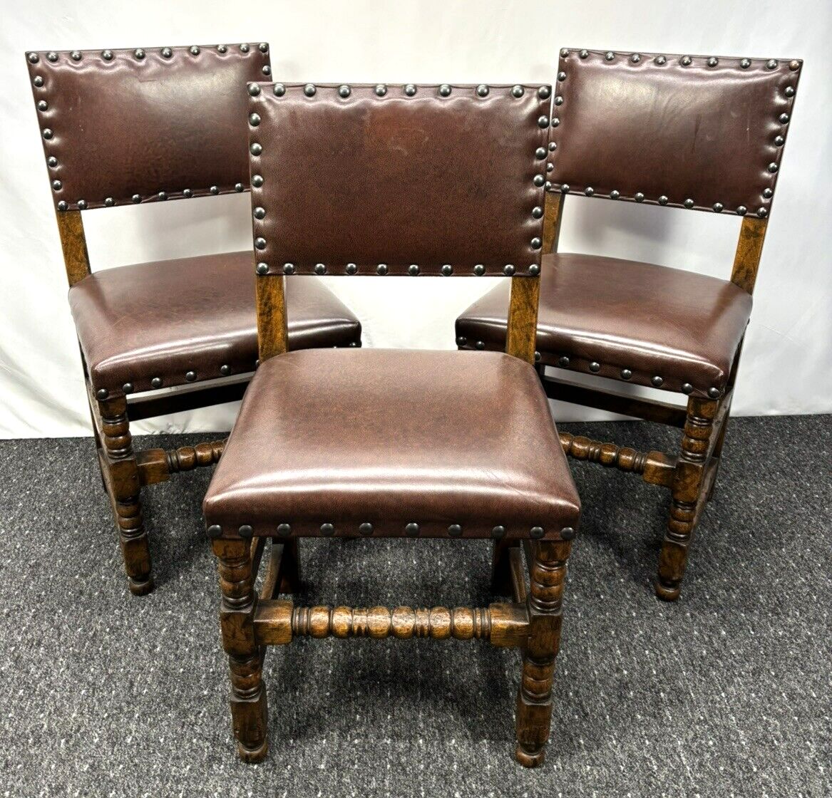 1 von 4 Lederstuhl Esszimmer Art Deco Vintage Massivholz gut gepolstert Büro