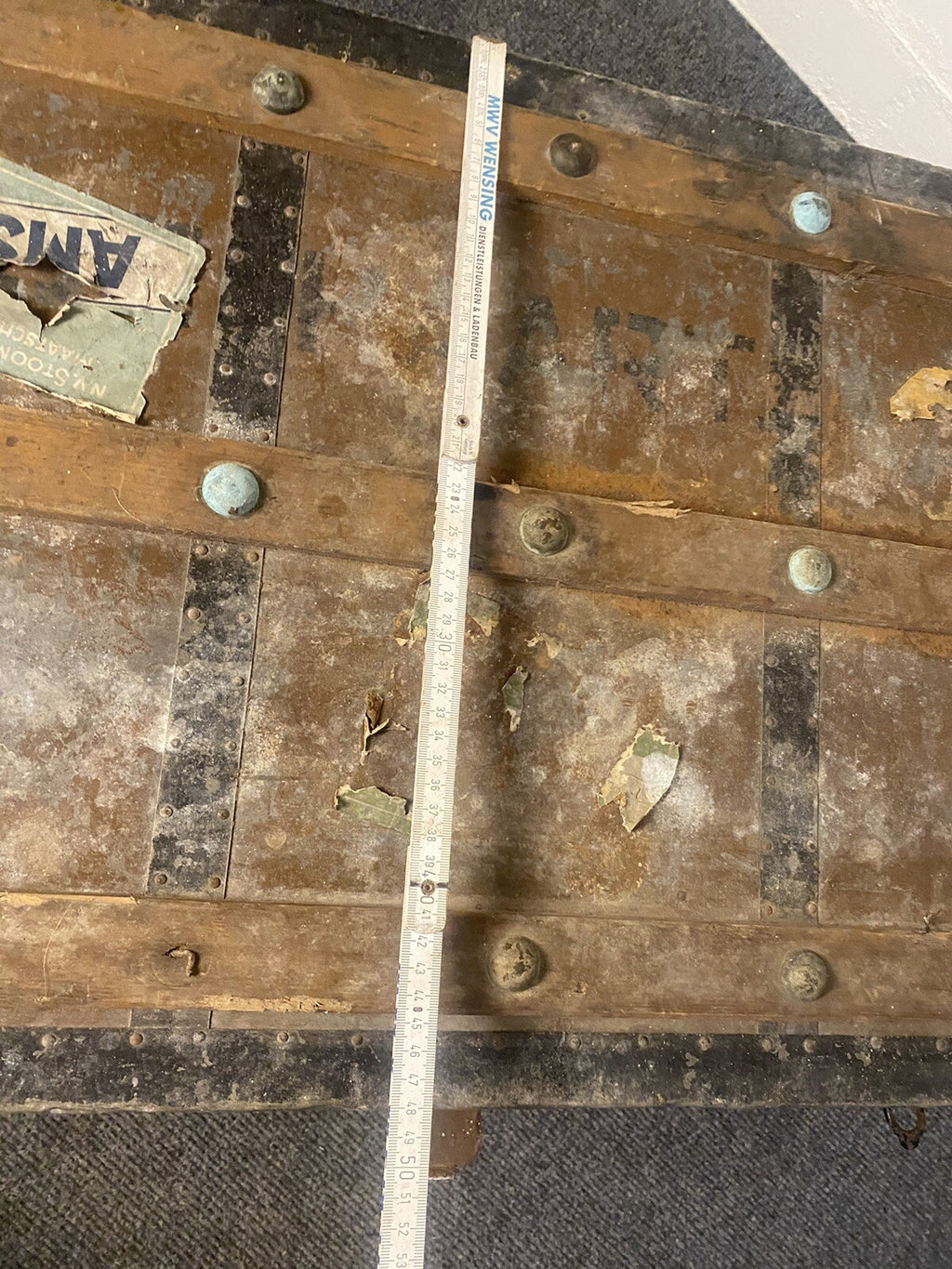 Antiker Koffer, Metall/ Holz, Truhe, Tisch, Holland, Niederlande