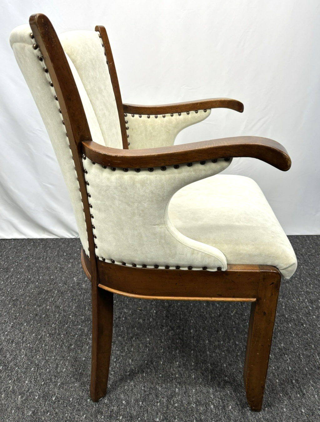 Art Deco Armlehnstuhl  Esszimmer Büro Vintage Stuhl Polster Holz beige