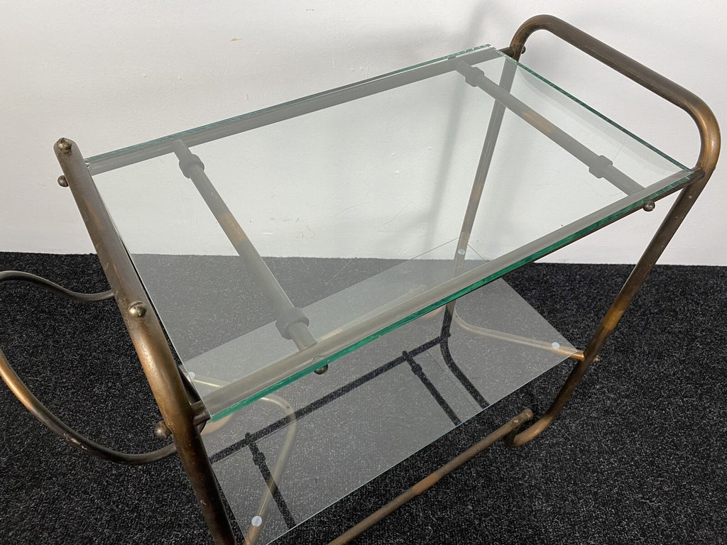 Beistelltisch Bartisch Schlaufenfuß Bauhaus Stahlrohr Nickel Kupfer Glas