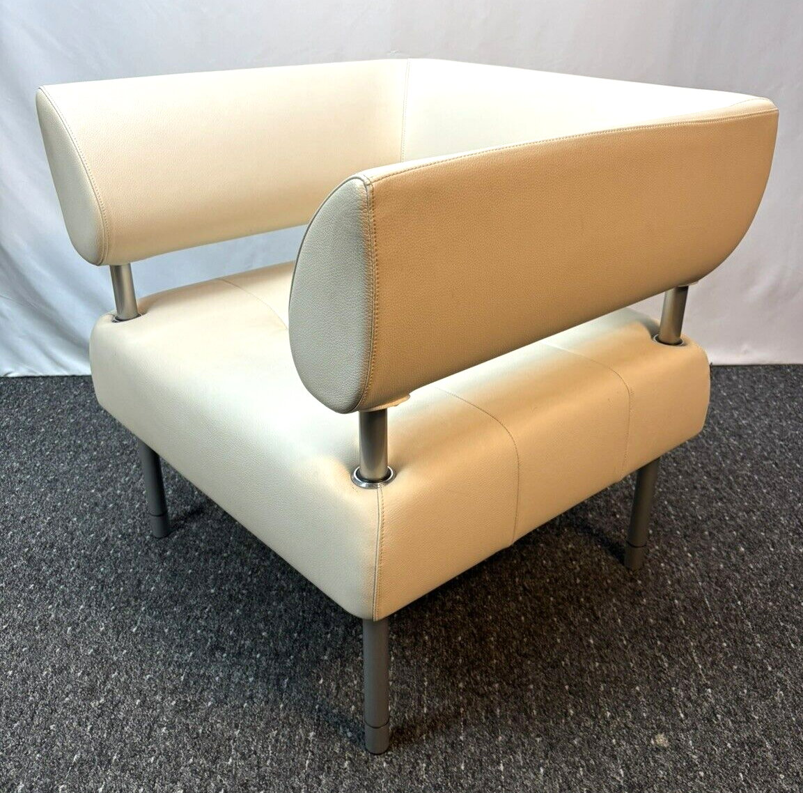 ORIGINAL Sitland Ledersessel Italien Design Sergio Bellin Cremeweiß Vintage