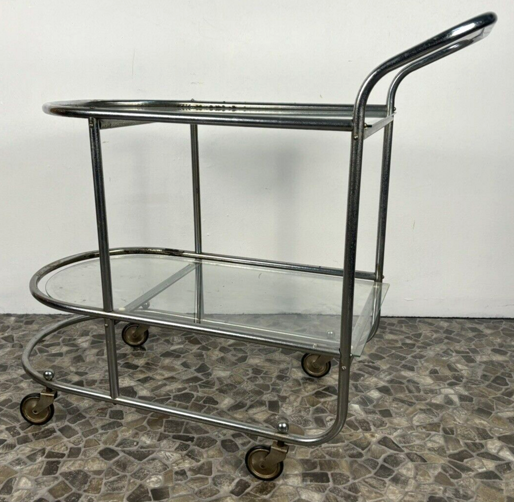 Servierwagen Barwagen Teewagen Stahlrohrmöbel Bauhaus Art Deco Glasböden Küche