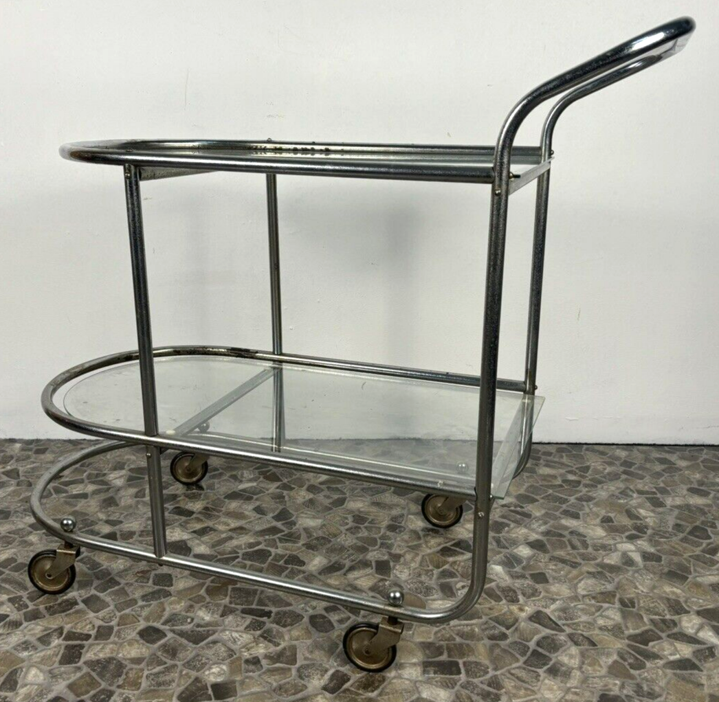 Servierwagen Barwagen Teewagen Stahlrohrmöbel Bauhaus Art Deco Glasböden Küche