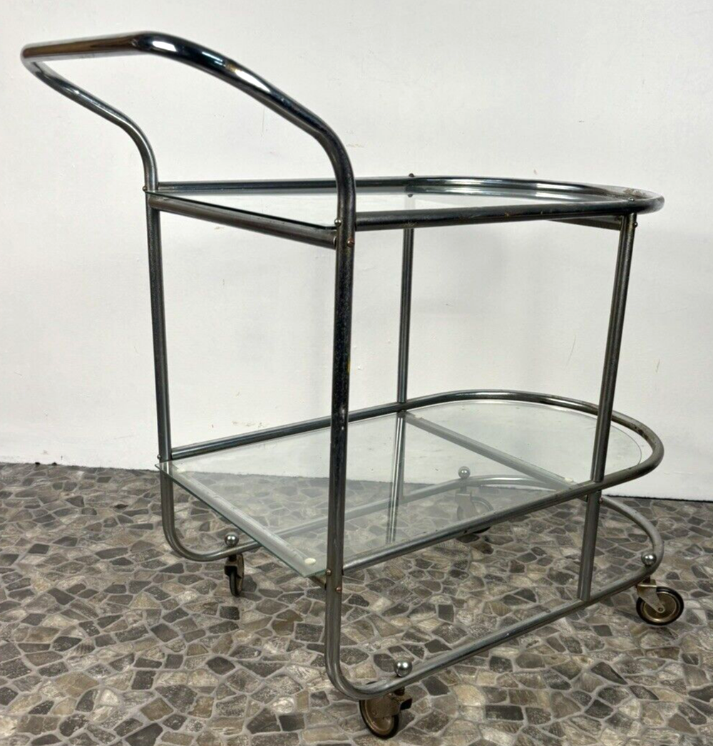 Servierwagen Barwagen Teewagen Stahlrohrmöbel Bauhaus Art Deco Glasböden Küche