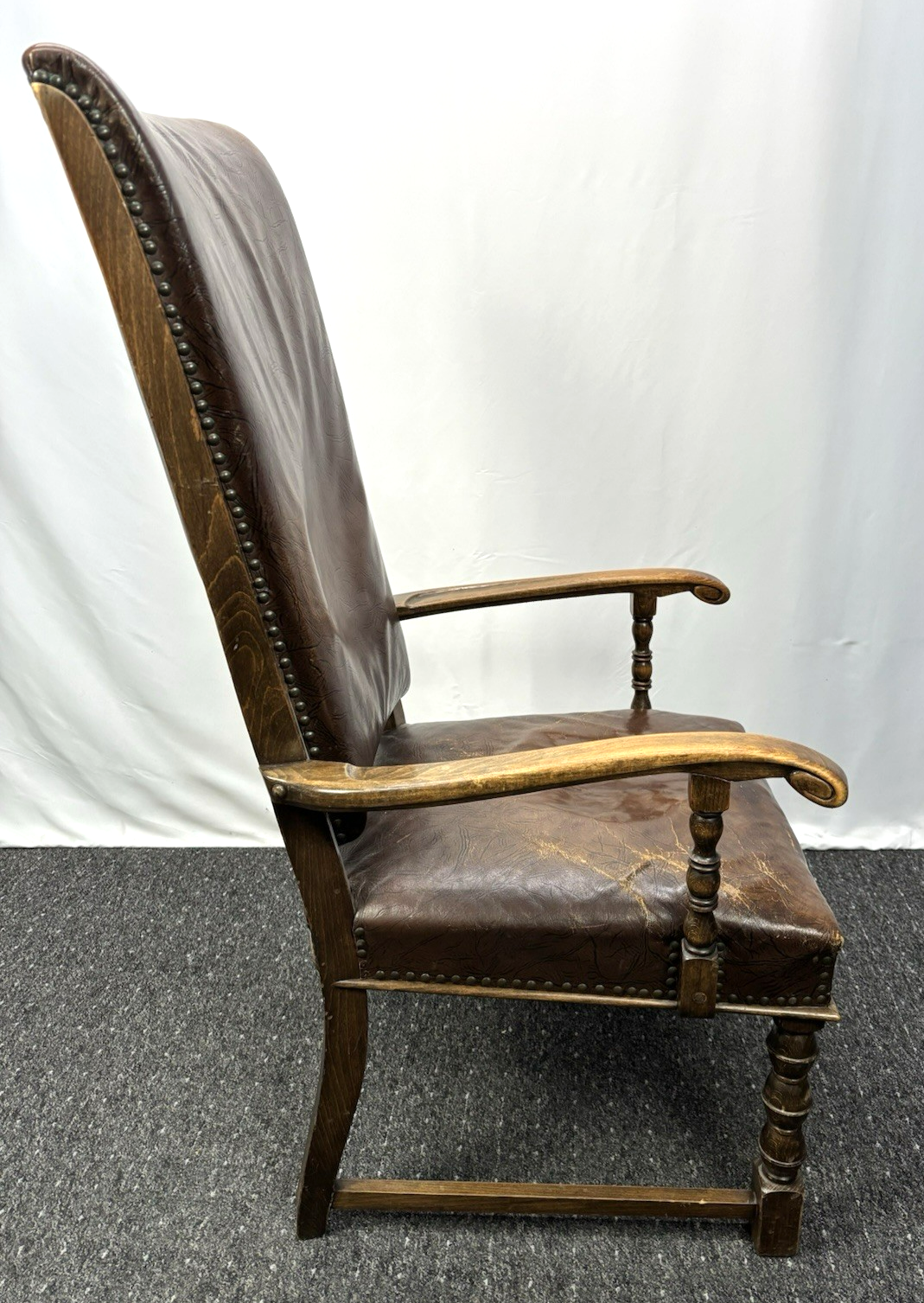 Thronstuhl Armlehnstuhl Antik Art Deco Massivholz Leder Hochlehner