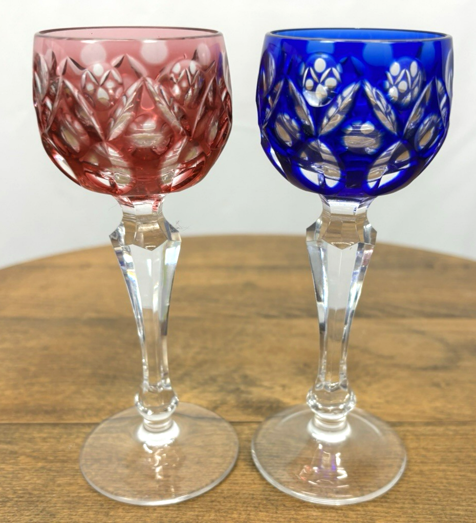 2x Römer Kristallglas Baccarat Likör Schnaps Vintage rot blau