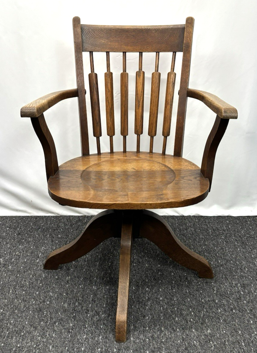 Antiker Direktionsstuhl Art Déco Massivholz Armlehnen Bürostuhl 1930er Drehbar