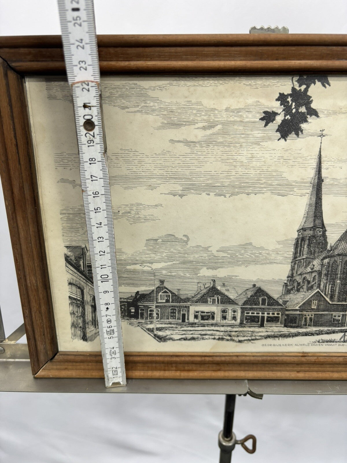 FJ. Klaarenbeek Bleistiftzeichnung Bild  Antik  34 x 24 cm Basilika in Almelo