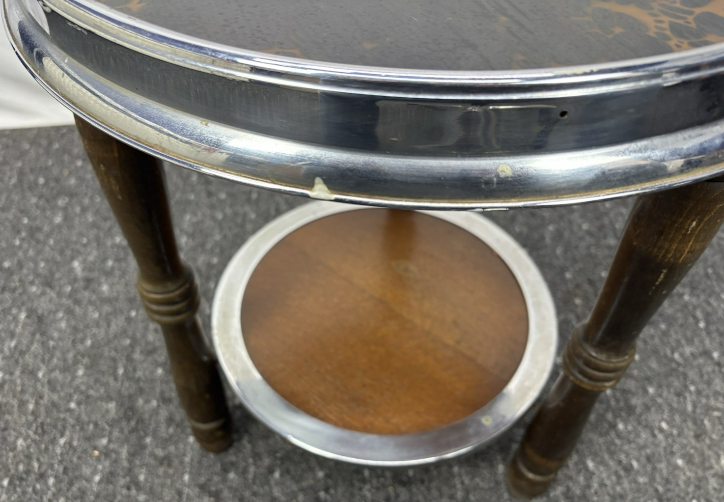 Beistelltisch Rauchertisch Art Deco Rund Holz Glas 2 Böden Vintage