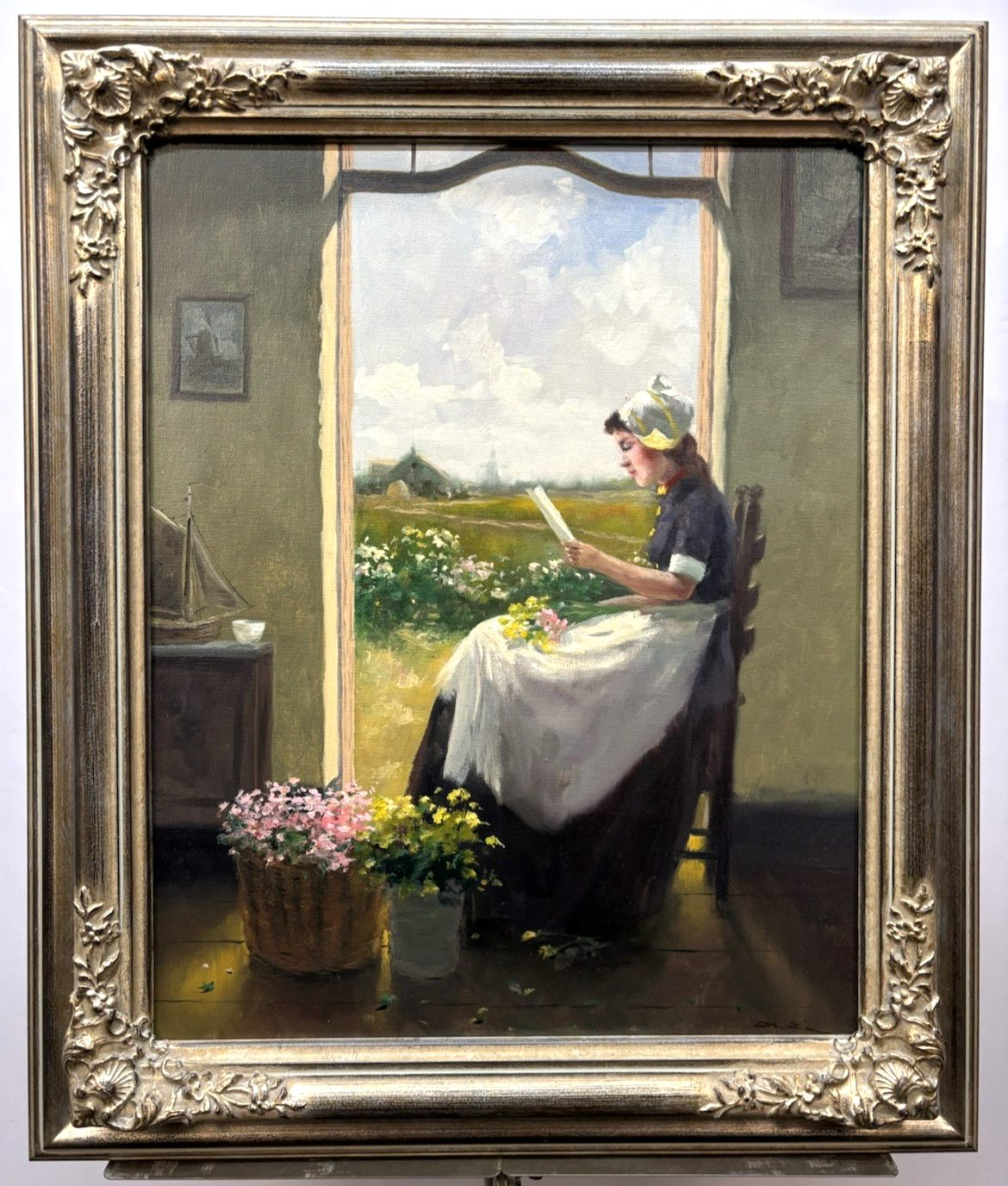 Gemälde Fritz Möritz,  Holländerin am Fenster gerahmt signiert ca. 53 x 85 cm
