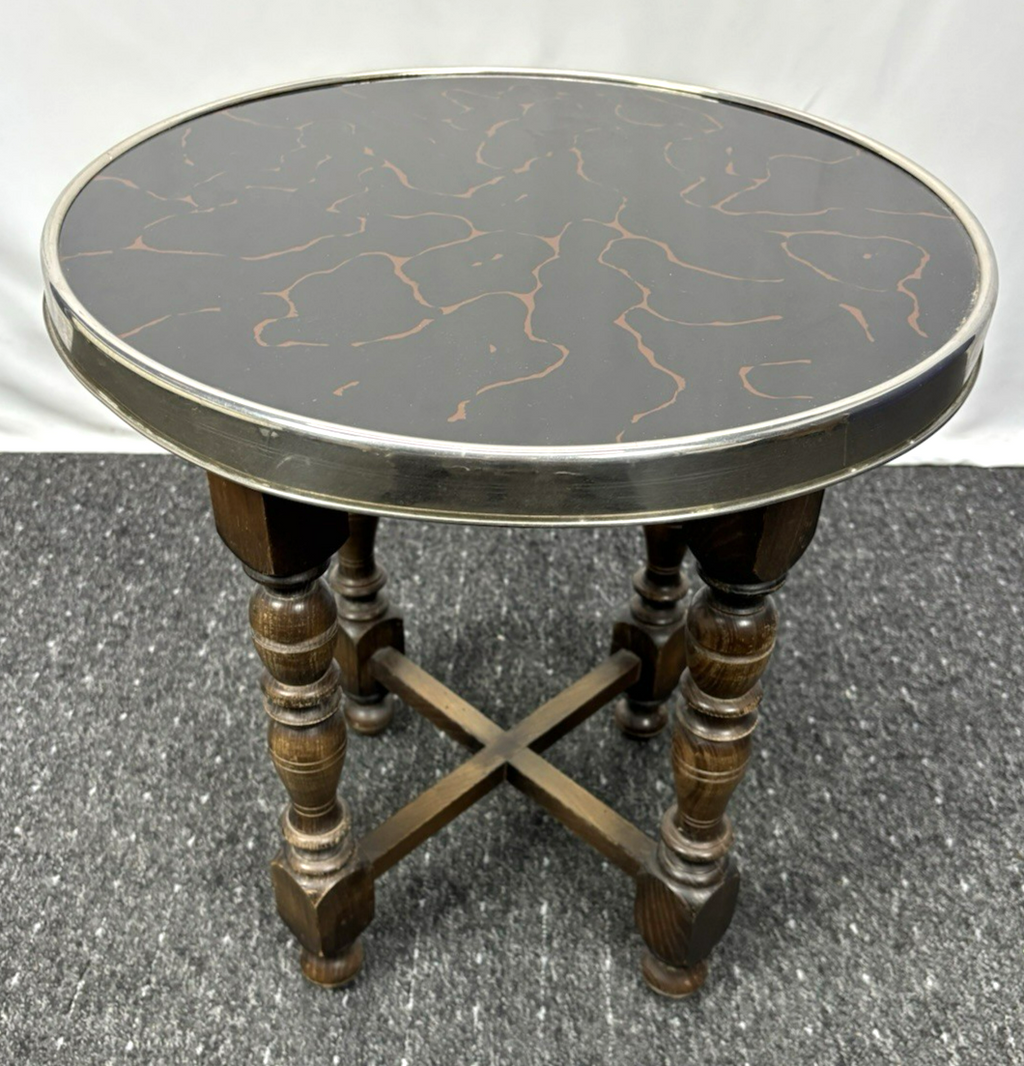 Beistelltisch Rund Rauchertisch Antik  Art Deco Holz Glas ca. 55 cm hoch