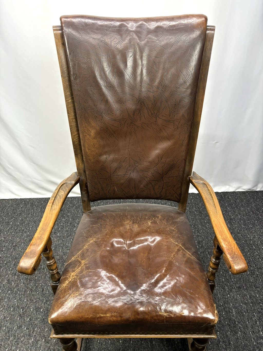 Thronstuhl Armlehnstuhl Antik Art Deco Massivholz Leder Hochlehner