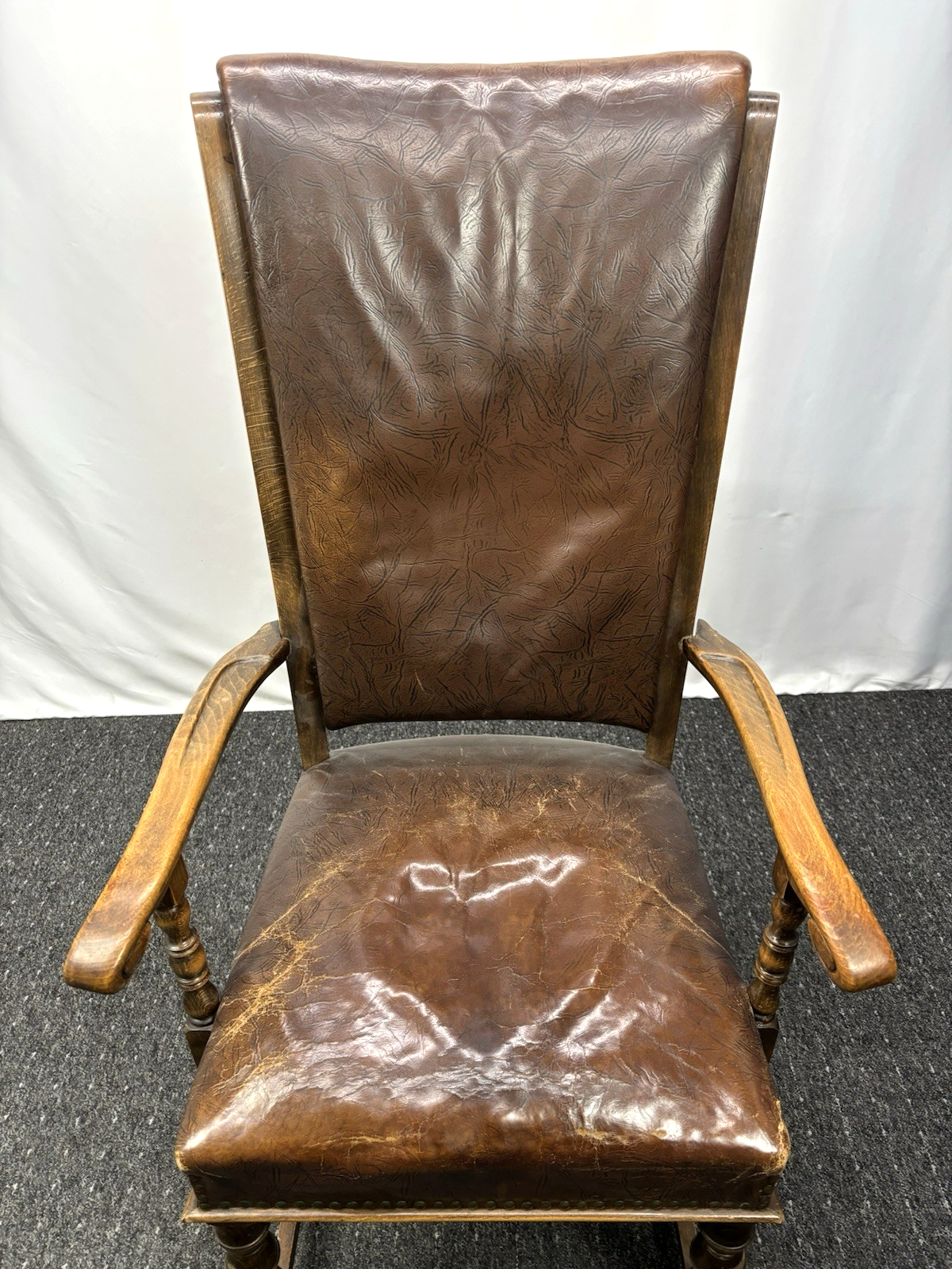 Thronstuhl Armlehnstuhl Antik Art Deco Massivholz Leder Hochlehner