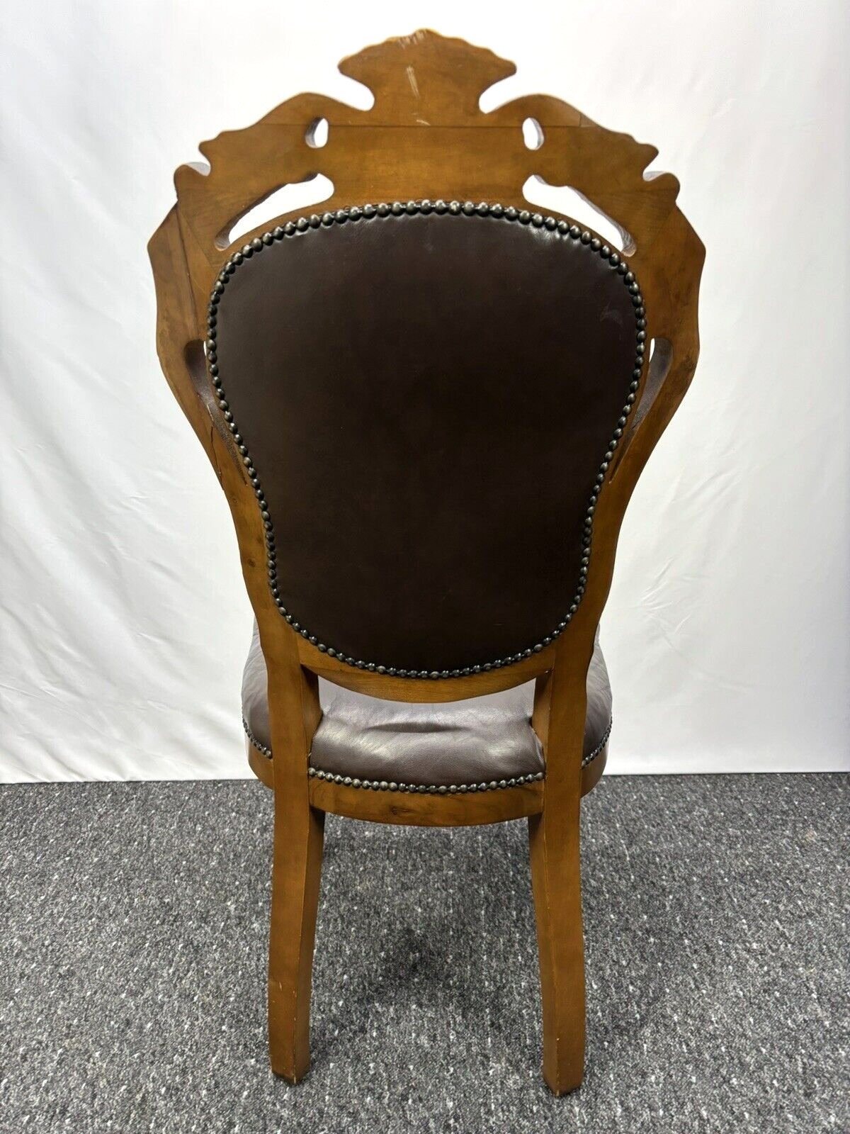 Stuhl Set 4tlg, Barock, Art Deco, Leder, Holzschnitzarbeiten, Esszimmer, Antik