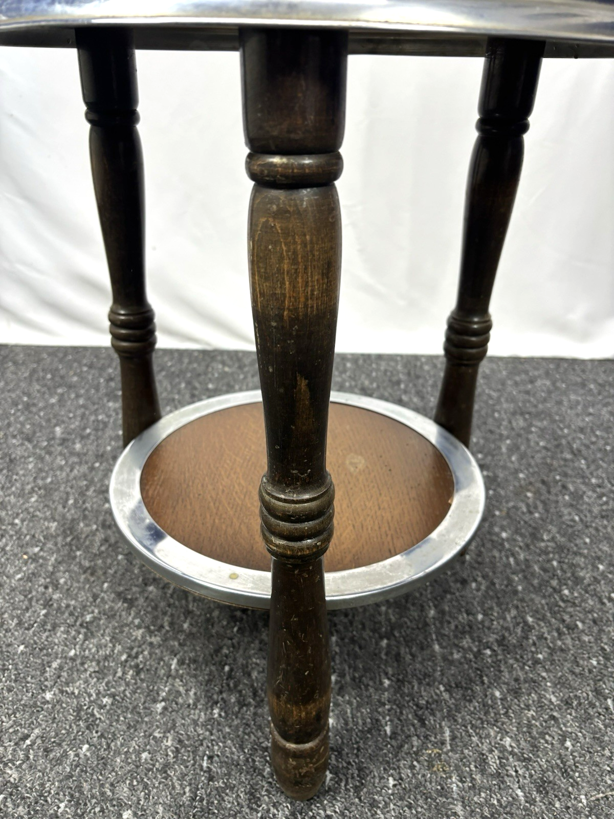 Beistelltisch Rauchertisch Art Deco Rund Holz Glas 2 Böden Vintage