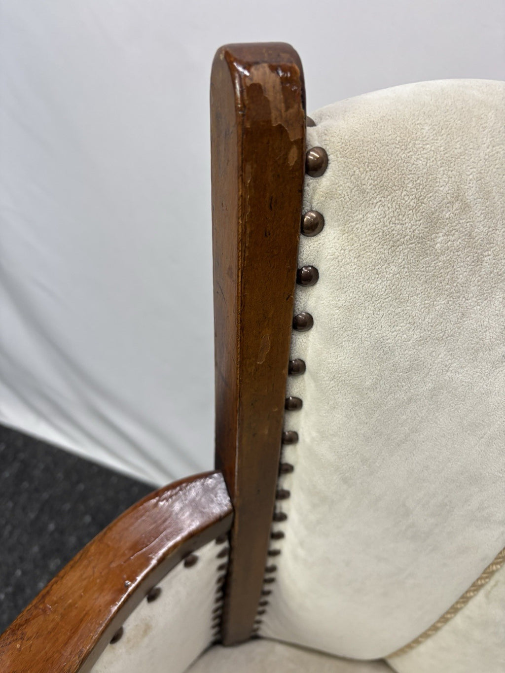 Art Deco Armlehnstuhl  Esszimmer Büro Vintage Stuhl Polster Holz beige