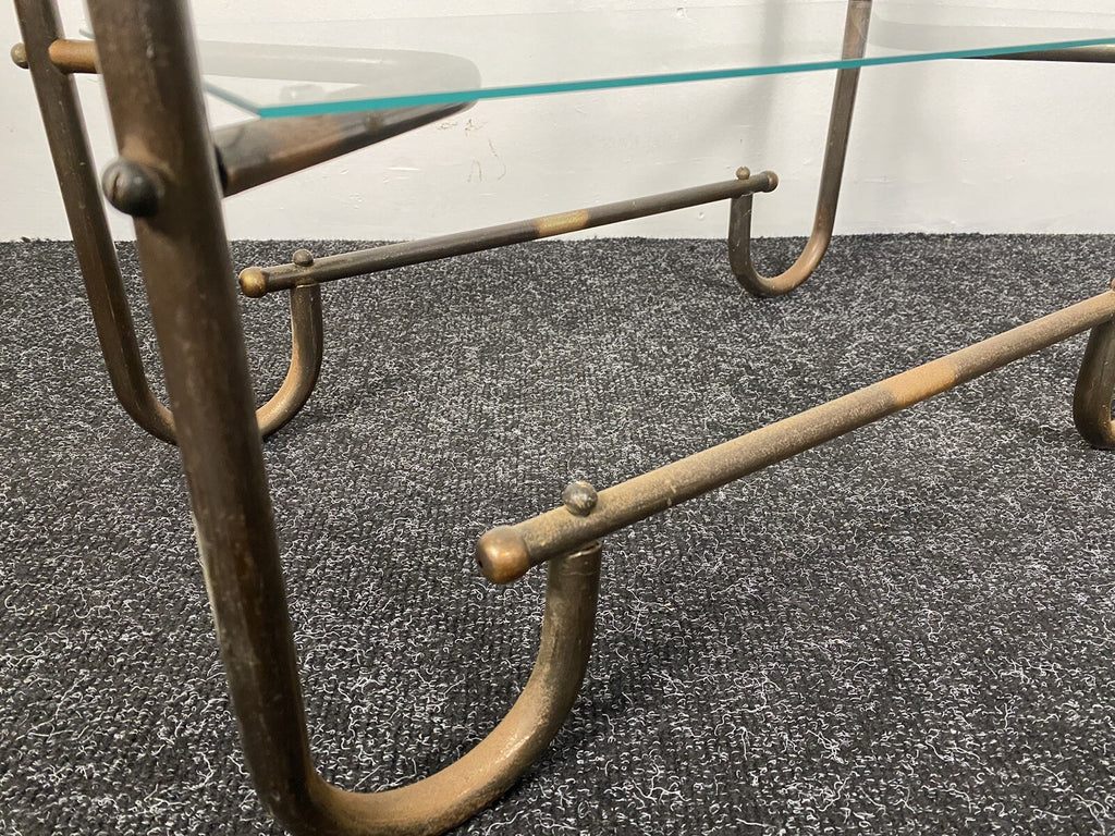 Beistelltisch Bartisch Schlaufenfuß Bauhaus Stahlrohr Nickel Kupfer Glas
