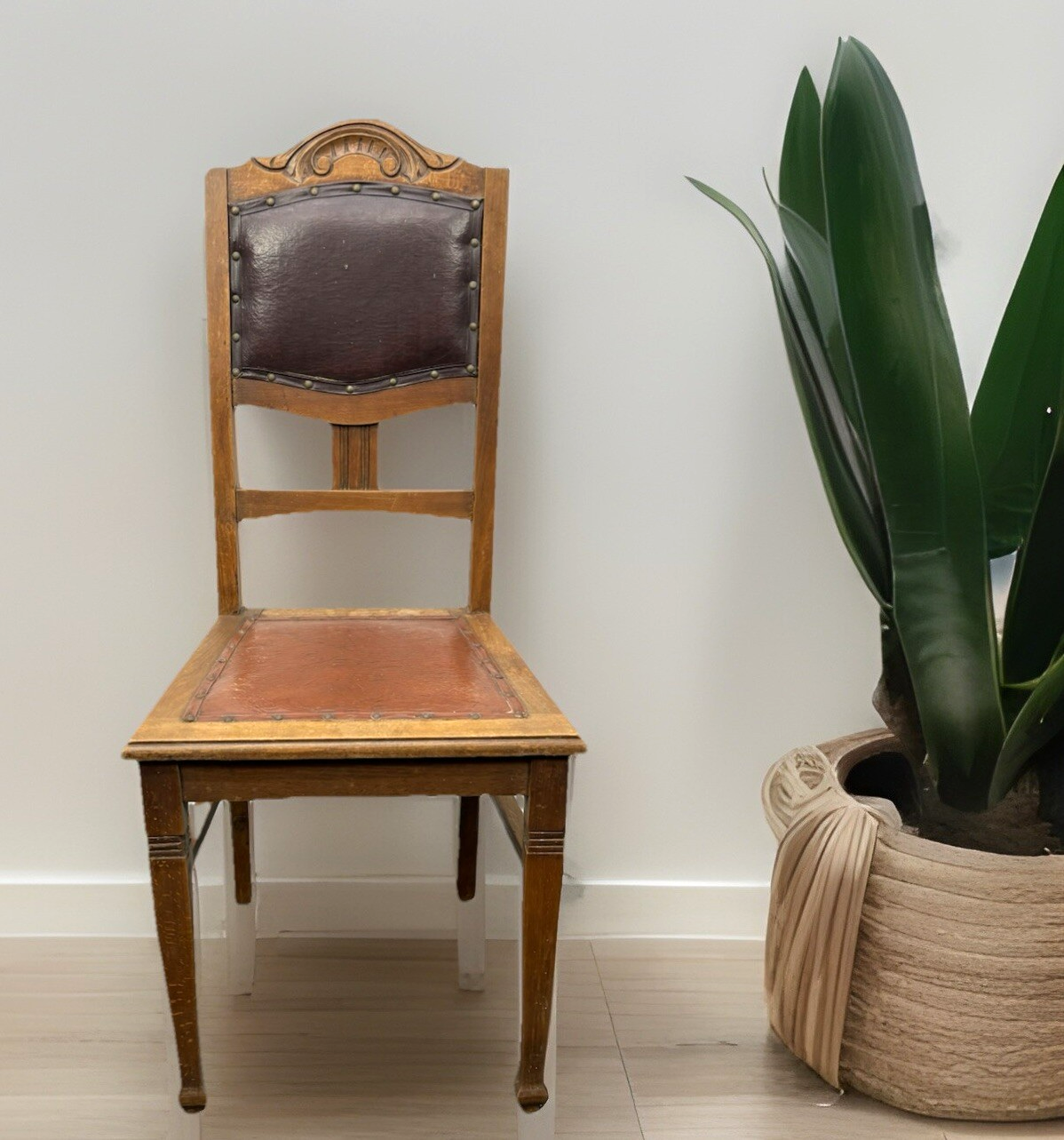 1 von 3 Jugendstil Esszimmerstuhl Art Deco Antik Holz Leder