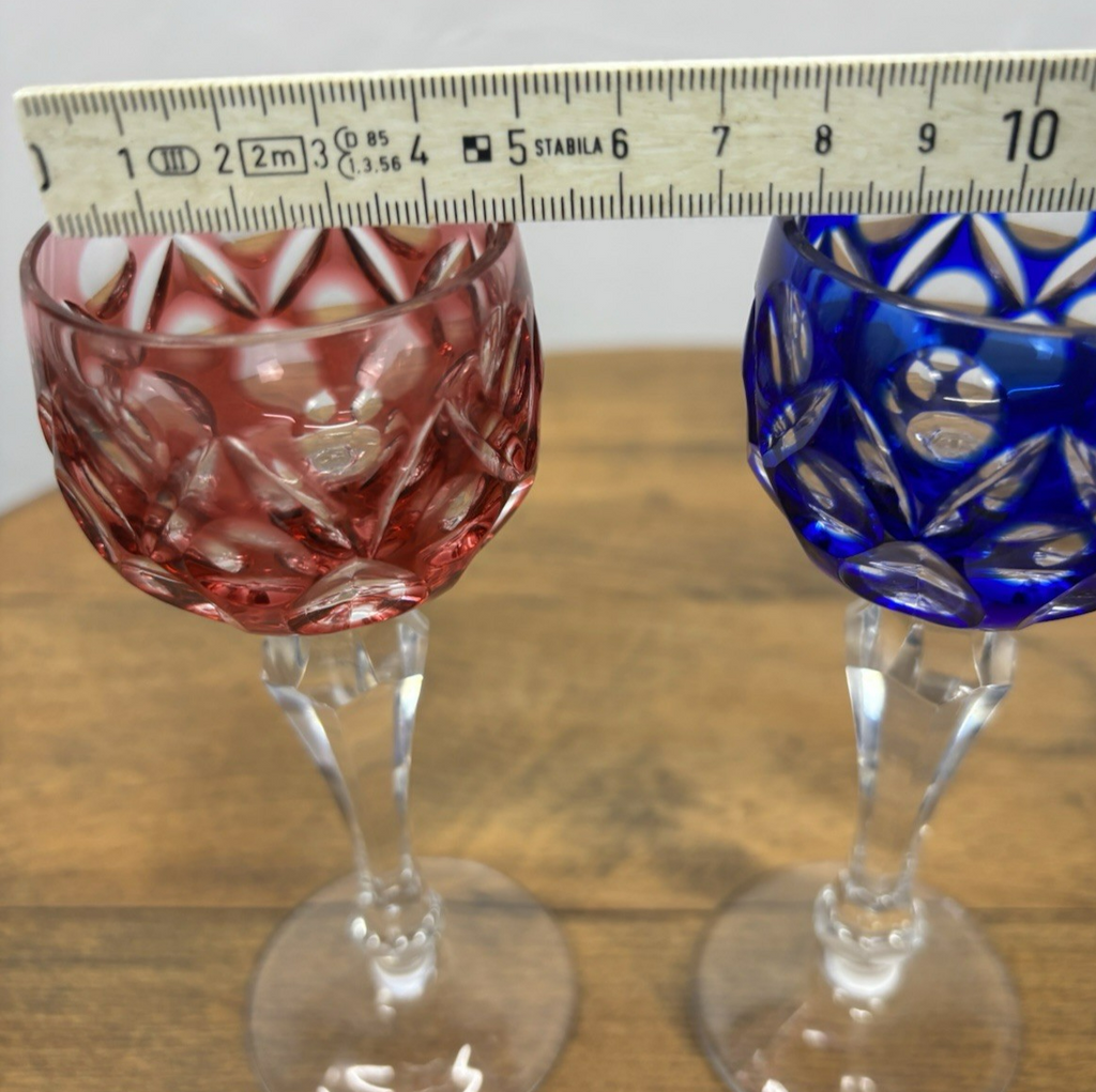 2x Römer Kristallglas Baccarat Likör Schnaps Vintage rot blau