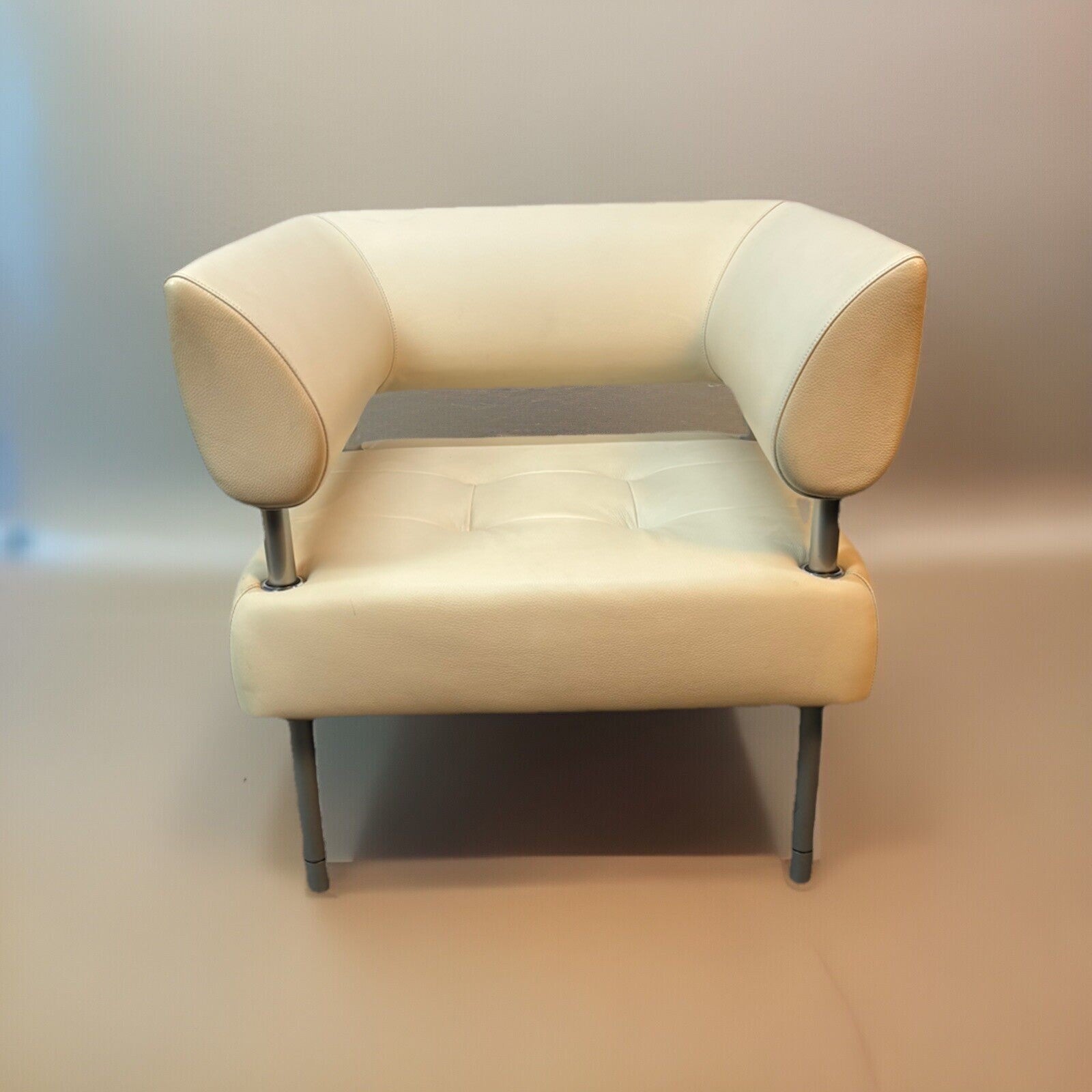 ORIG. Sitland Ledercouch Italien Design Sergio Bellin Cremeweiß Vintage Bauhaus