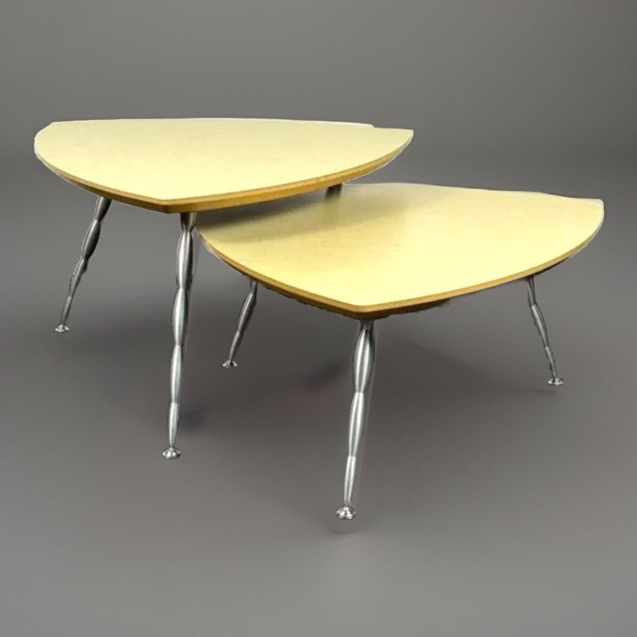 Design Beistelltische Tischset 2tlg Dreieck Dreibein Vintage Bauhaus Edelstahl