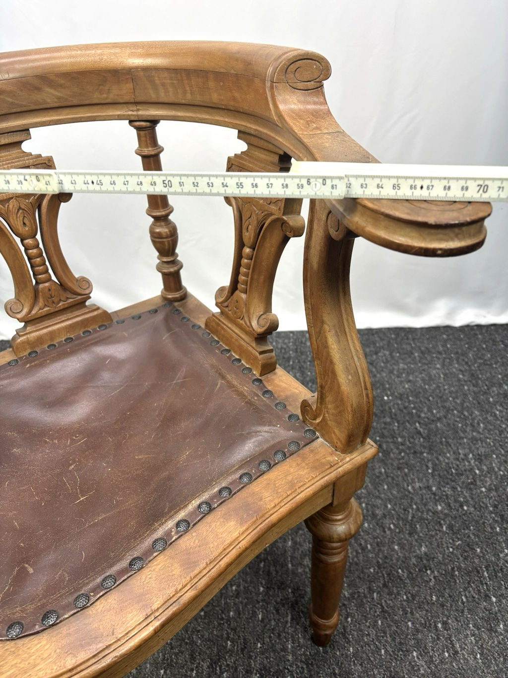 Eckstuhl Corner Chair Captainstuhl Antik Massivholz Leder Art Deco