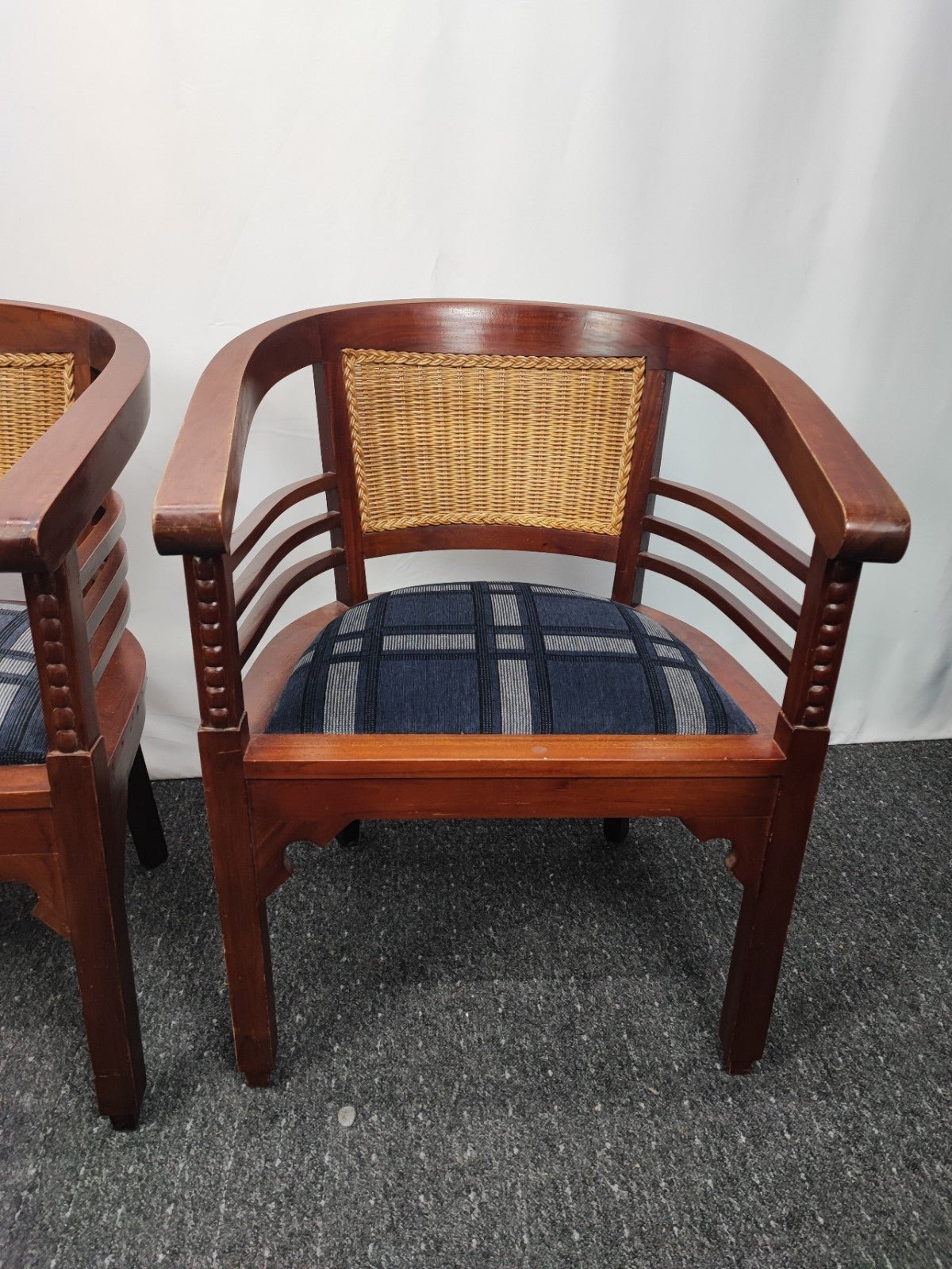 Kolonialstil Armlehnstuhl Massivholz Rattan Sessel Korbstuhl Polstersitz Vintage - Wesel Antik Kunst Vintage