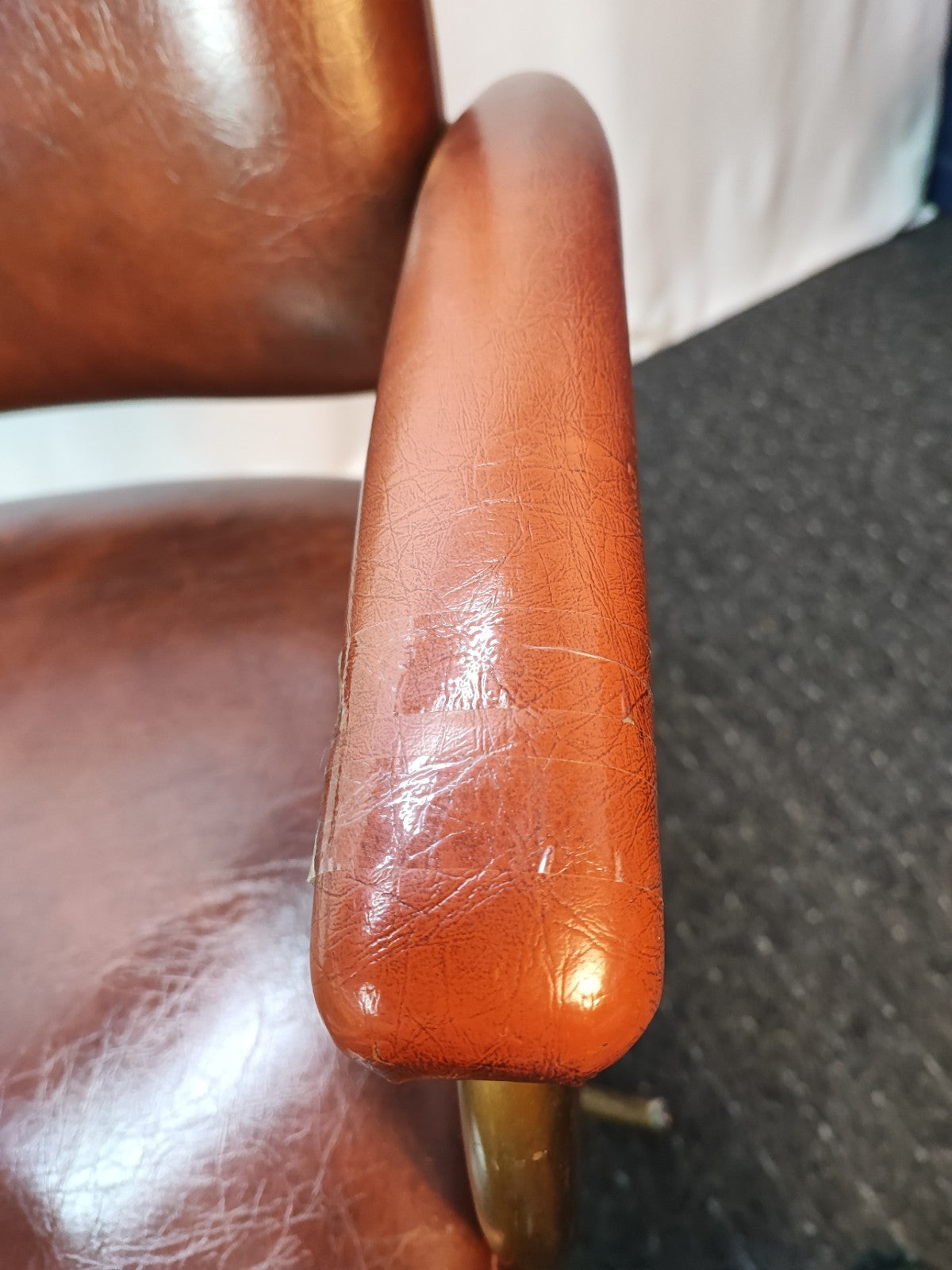 Vintage USA Bürostuhl 60er Drehstuhl Messing Leder Mid-Century Office Retro