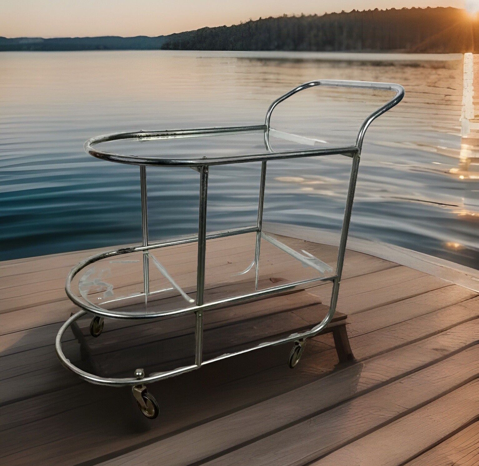 Servierwagen Barwagen Teewagen Stahlrohrmöbel Bauhaus Art Deco Glasböden Küche