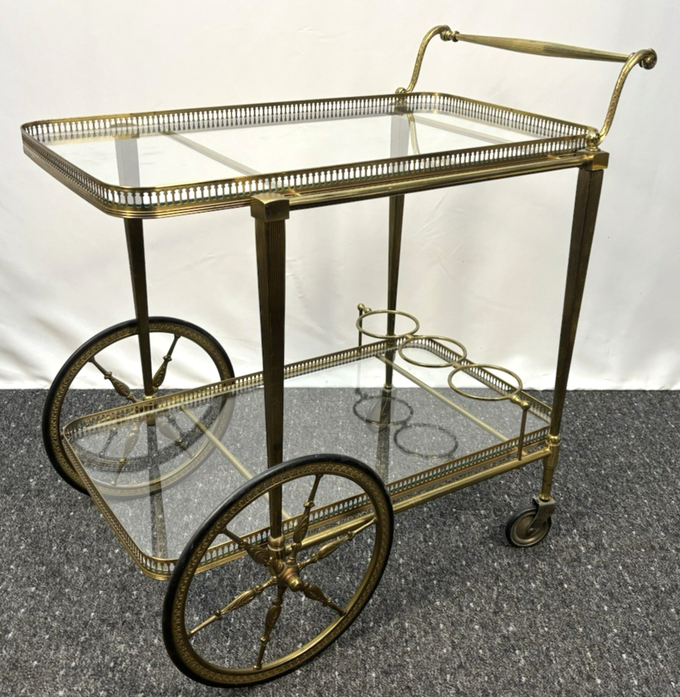 Teewagen Servierwagen Barwagen Messing auf Rollen Art Deco Bauhaus Vintage