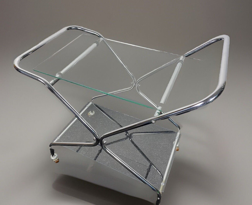 Servierwagen Barwagen Küchenwagen Stahlrohr Bauhaus Glas