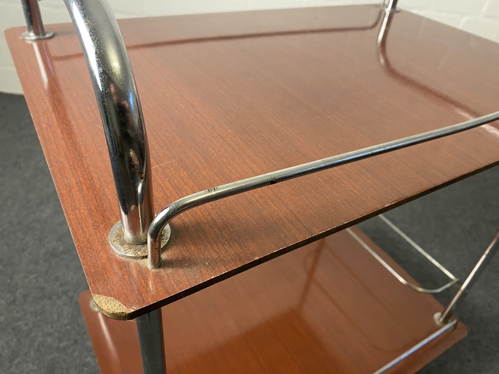 Vintage Teewagen Servierwagen Art Deco, Chrom, Küchenwagen Cocktail  Mid Century