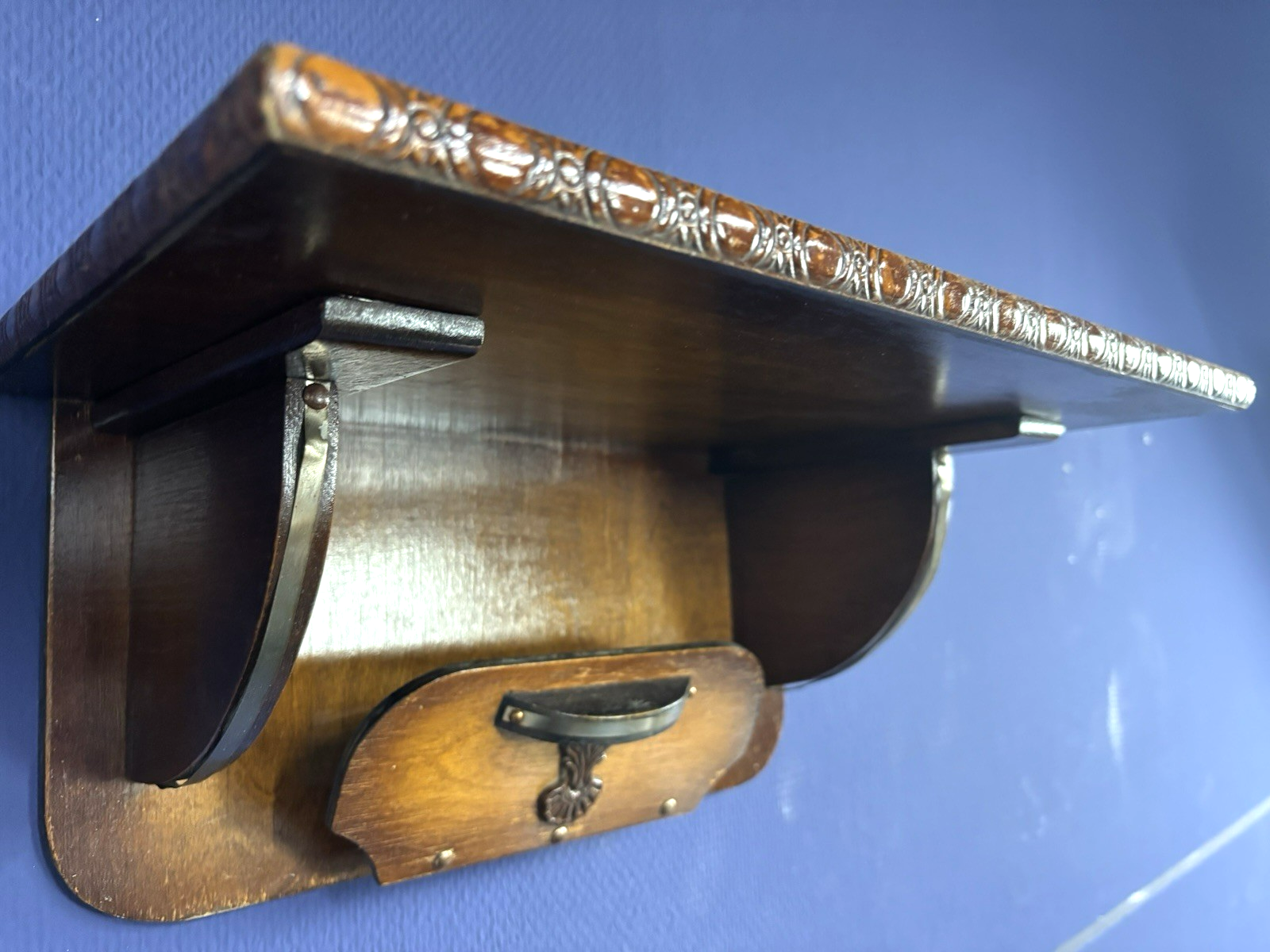 Regalbrett/ Ablage mit Schlüsselhalter Massivholz Art Deco Antik