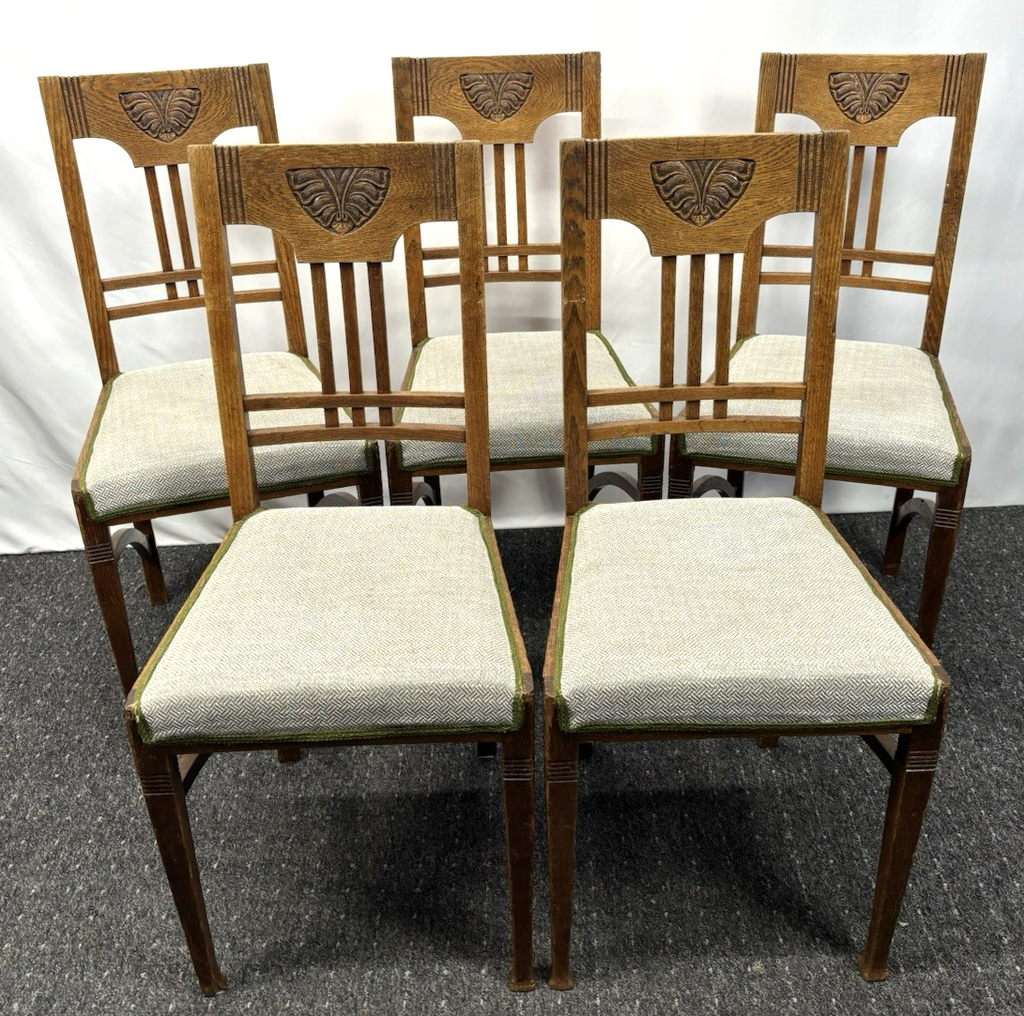 1 von 6 Holz Küchenstuhl Esszimmer Schnitzarbeiten Art Deco Vintage