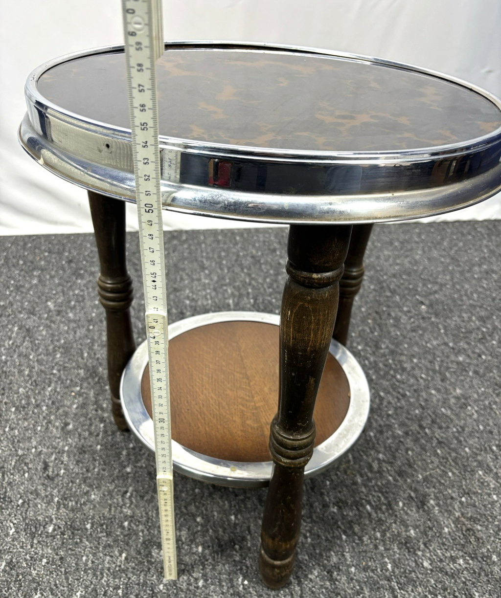 Beistelltisch Rauchertisch Art Deco Rund Holz Glas 2 Böden Vintage