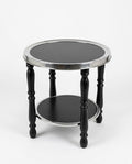 Art Deco Beistelltisch Rund Schwarz Chrom 2 Ebenen gedrechselte Beine antik