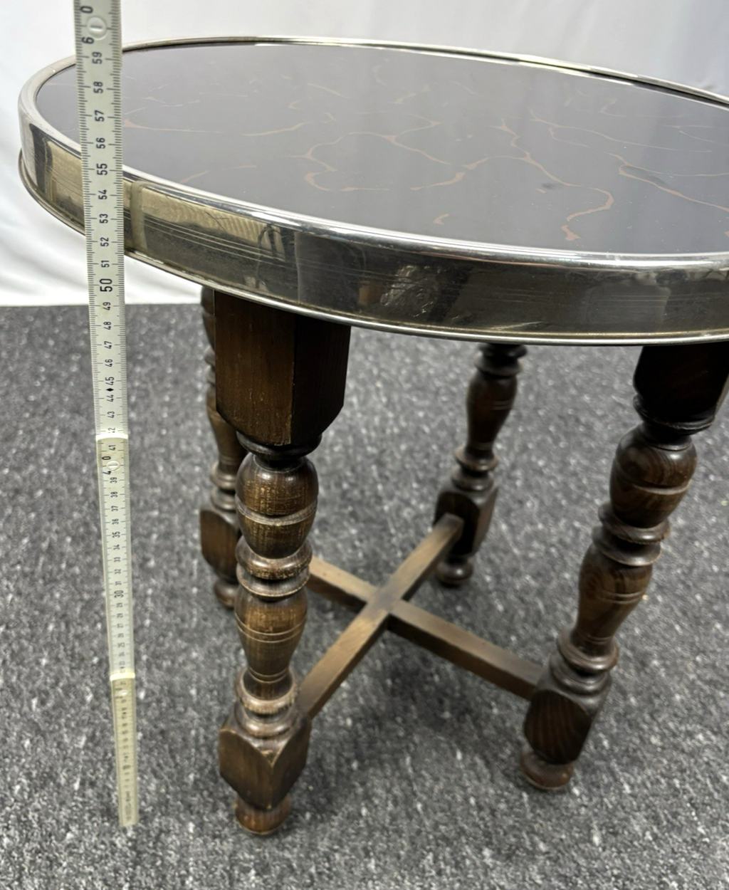 Beistelltisch Rund Rauchertisch Antik  Art Deco Holz Glas ca. 55 cm hoch