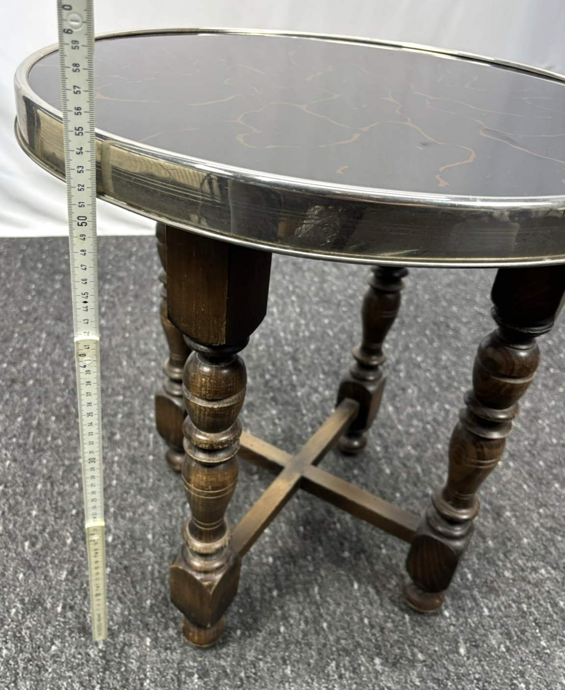 Beistelltisch Rund Rauchertisch Antik  Art Deco Holz Glas ca. 55 cm hoch