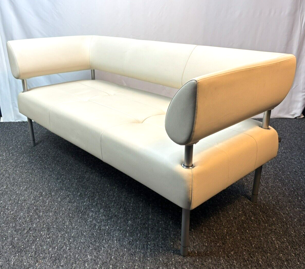 ORIG. Sitland Ledercouch Italien Design Sergio Bellin Cremeweiß Vintage Bauhaus