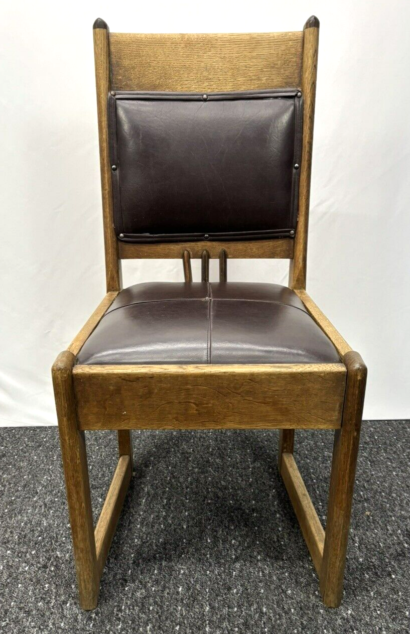 Massiv Holzstuhl Leder Art Deco Vintage Büro Esszimmer Massivholz Eiche