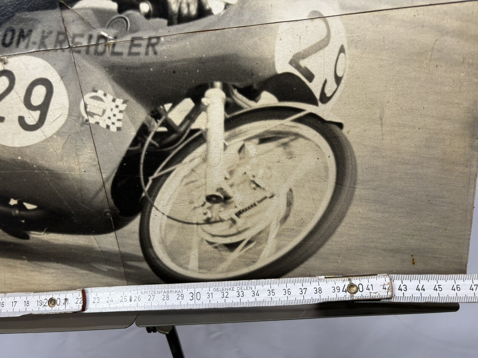 Bild/ Foto Motiv Motorrad Kreidler Antik 4tlg. auf Holzplatte ca 47x35cm Vintage