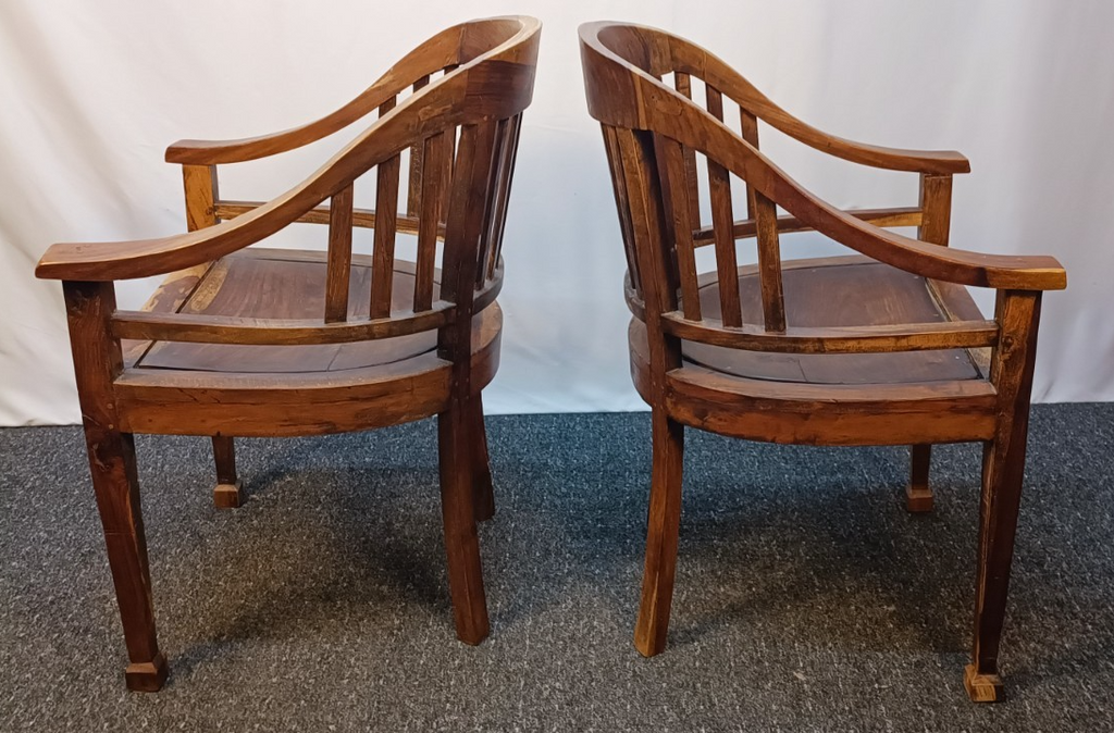 1 von 2 Teakholz Stuhl Kolonialstil Massiv Armlehne Vintage Esszimmer Sessel