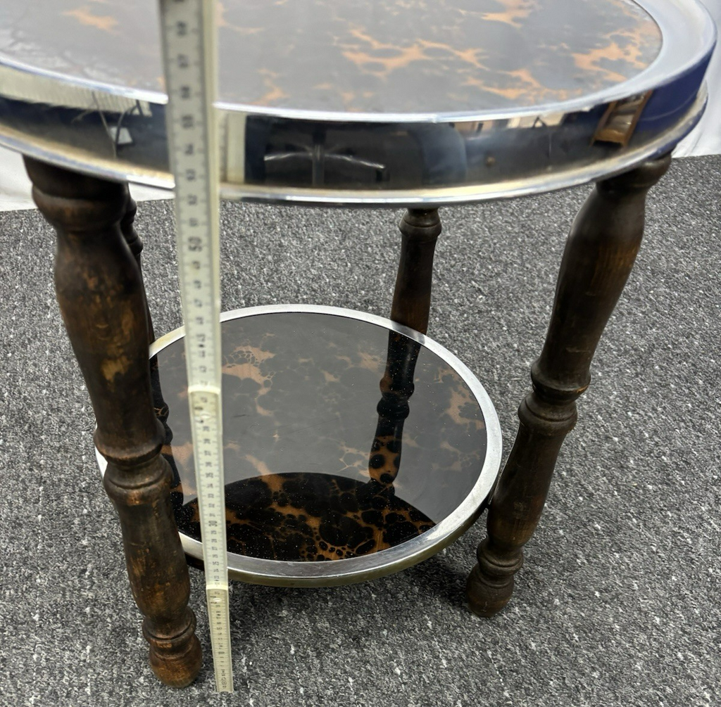 Beistelltisch Rauchertisch Rund Art Deco Holz Glas 2 Böden Vintage