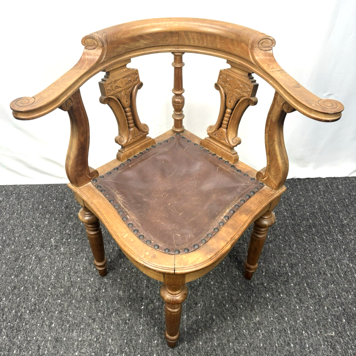 Eckstuhl Corner Chair Captainstuhl Antik Massivholz Leder Art Deco