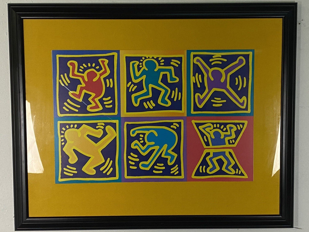 Bild Keith Haring Dancers Yellow 70x90 cm im schwarzen Rahmen/ Glas - Wesel Antik Kunst Vintage