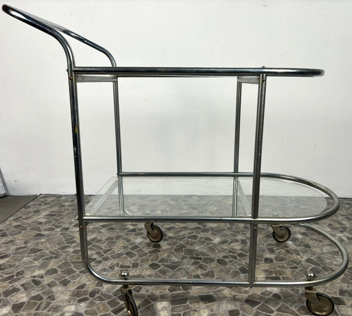 Servierwagen Barwagen Teewagen Stahlrohrmöbel Bauhaus Art Deco Glasböden Küche