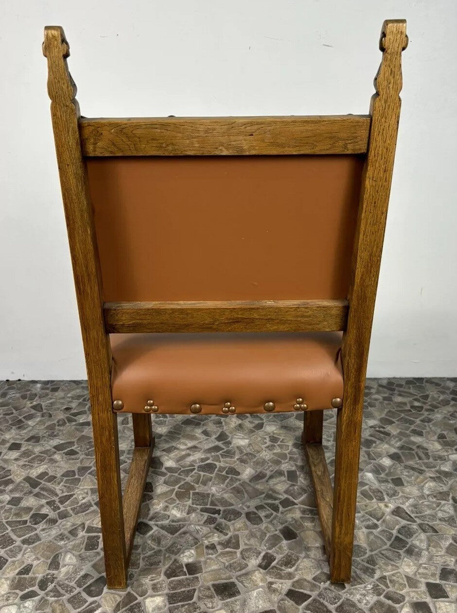 1 von 2 spanischer Stil Stuhl Leder Art Deco Massivholz Schnitzarbeiten