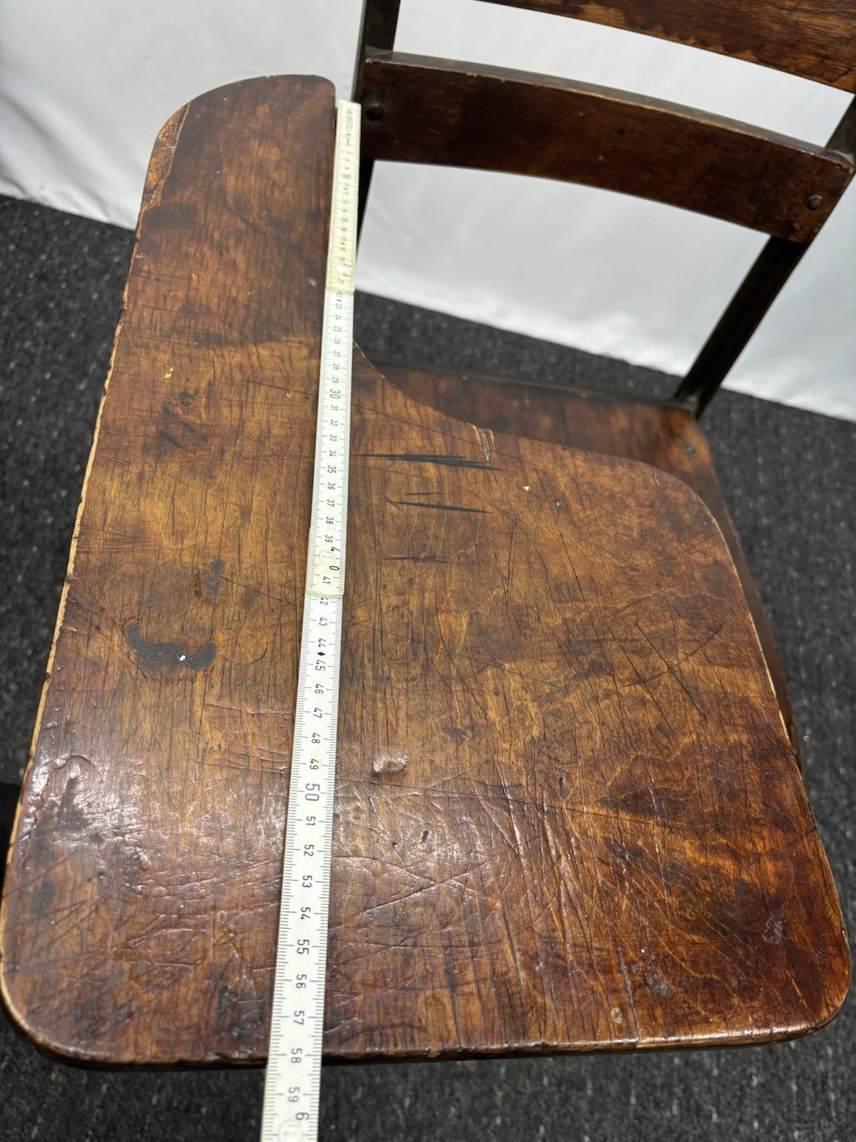 Universitäts- /Schulstuhl USA Desk Chair Massivholz Stahl Büro ca. 1930